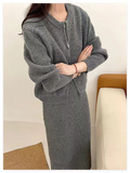 Completo coordinato in maglia: cardigan, gonna e top. Capo spalla e parte inferiore.