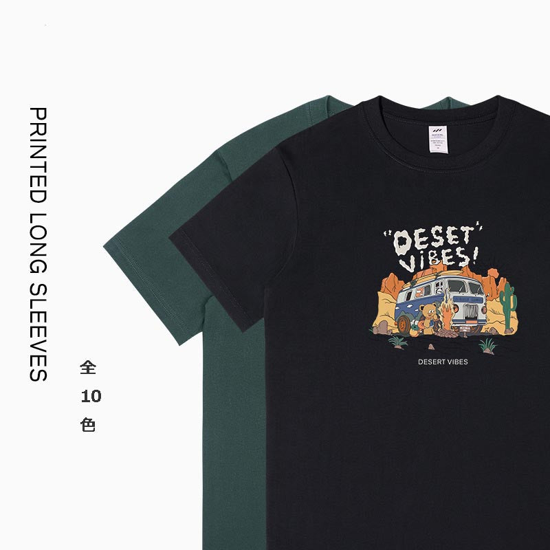 T-shirt da uomo a maniche corte oversize in cotone 100% da 230g, con stampa, stile streetwear, top primavera-estate, disponibile in 10 colori