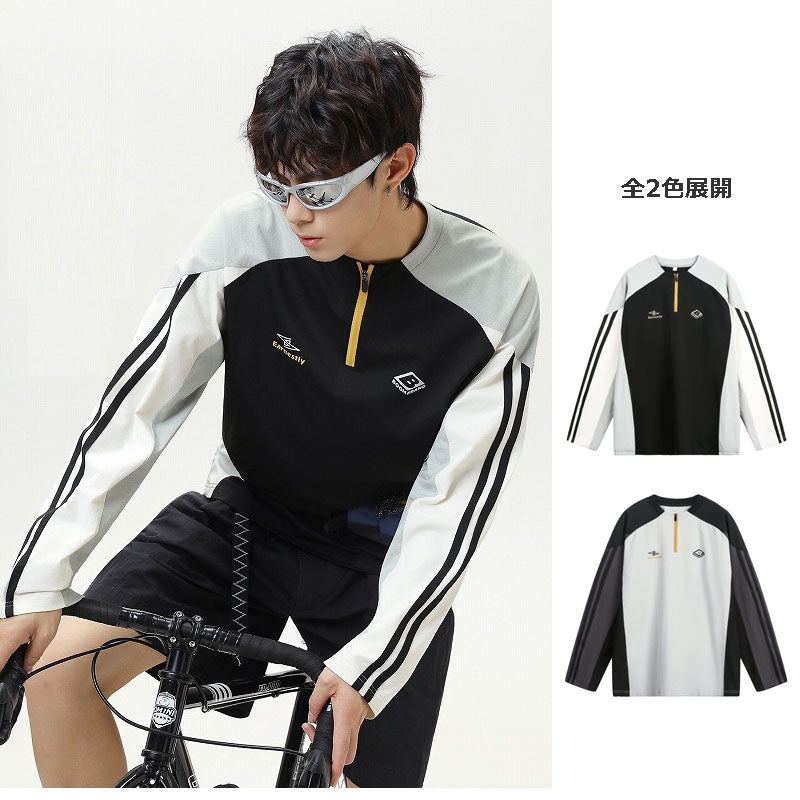 T-shirt sportiva da uomo autunno novità manica lunga con blocchi di colore mezza zip traspirante anti-UV con stampa★2 colori -10% di sconto, restano 5 giorni!