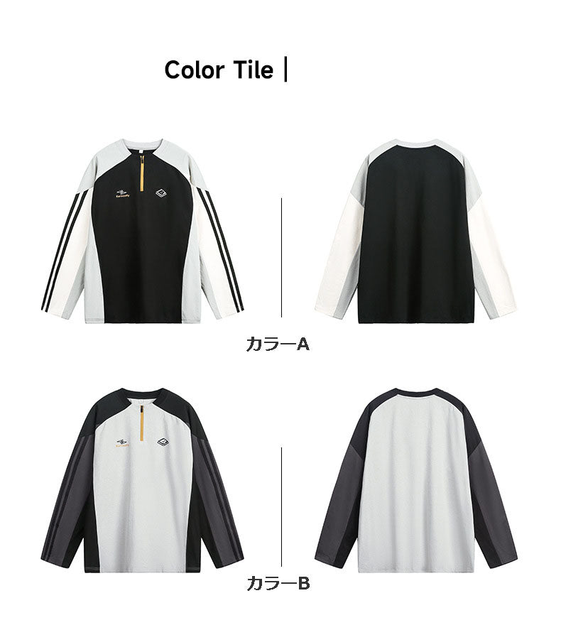 T-shirt sportiva da uomo autunno novità manica lunga con blocchi di colore mezza zip traspirante anti-UV con stampa★2 colori -10% di sconto, restano 5 giorni!
