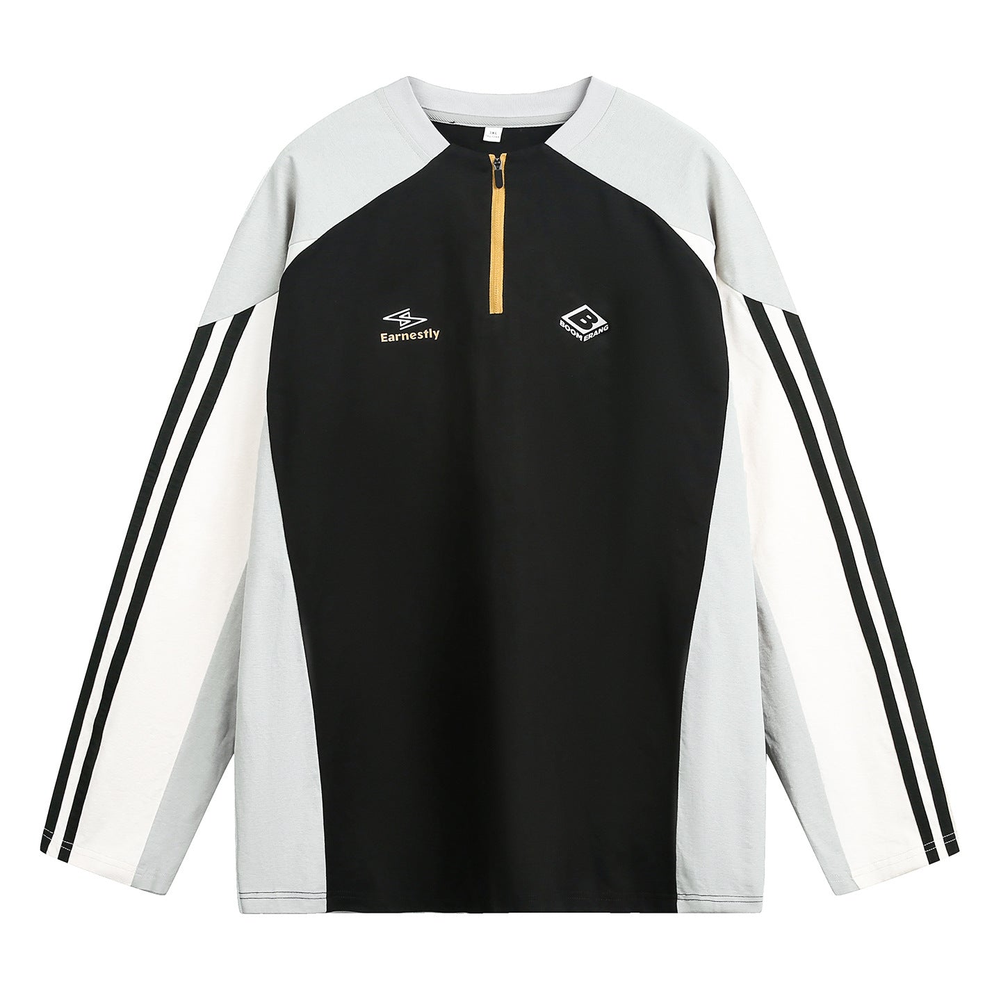メンズ 秋新作 配色切り替え長袖スポーツTシャツ ハーフジップ 吸汗速乾 UVカット プリント入り★全2色  10%OFF中あと5日！