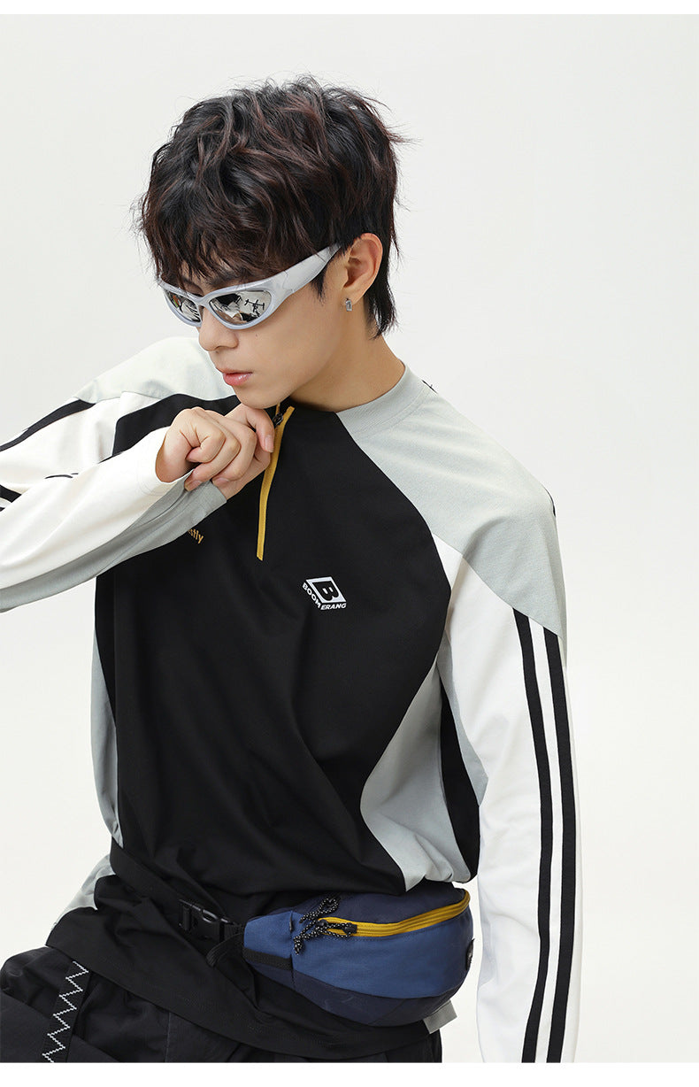 T-shirt sportiva da uomo autunno novità manica lunga con blocchi di colore mezza zip traspirante anti-UV con stampa★2 colori -10% di sconto, restano 5 giorni!