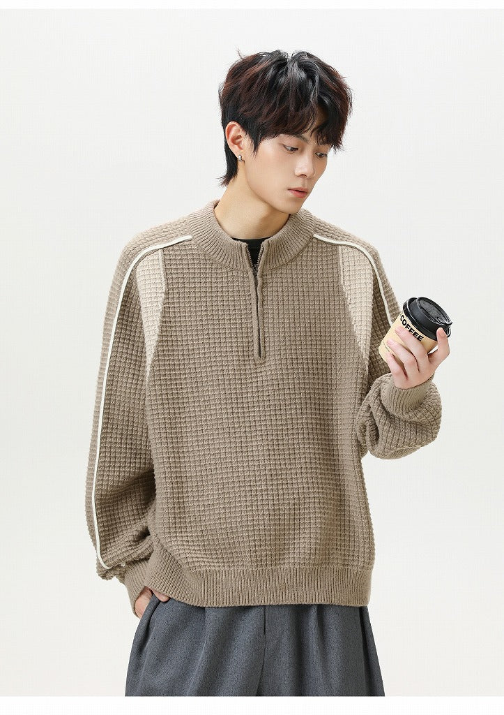 Maglione unisex in maglia a collo alto con mezza zip e texture a rete, nuova collezione autunno/inverno, disponibile in 3 colori