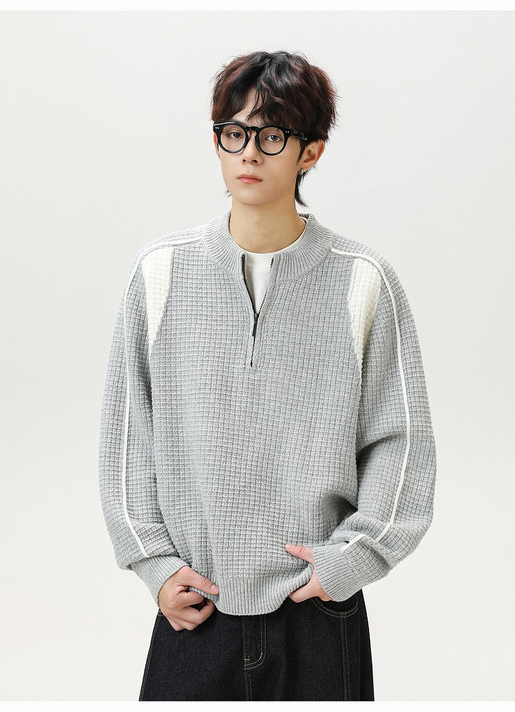 Maglione unisex in maglia a collo alto con mezza zip e texture a rete, nuova collezione autunno/inverno, disponibile in 3 colori