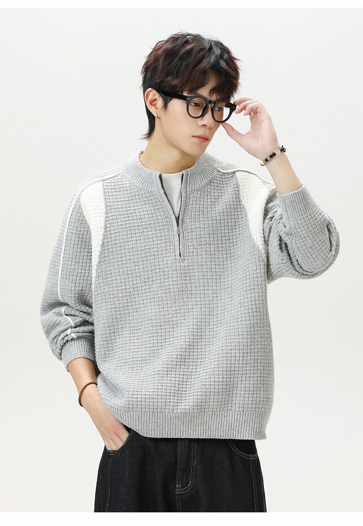 Maglione unisex in maglia a collo alto con mezza zip e texture a rete, nuova collezione autunno/inverno, disponibile in 3 colori