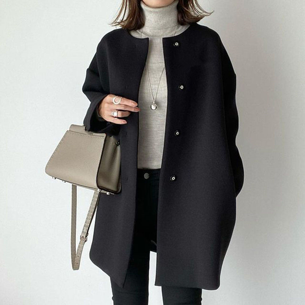 Cappotto nuovo autunno-inverno da donna, cappotto di media lunghezza, capospalla, copre i fianchi, nasconde i difetti, casual