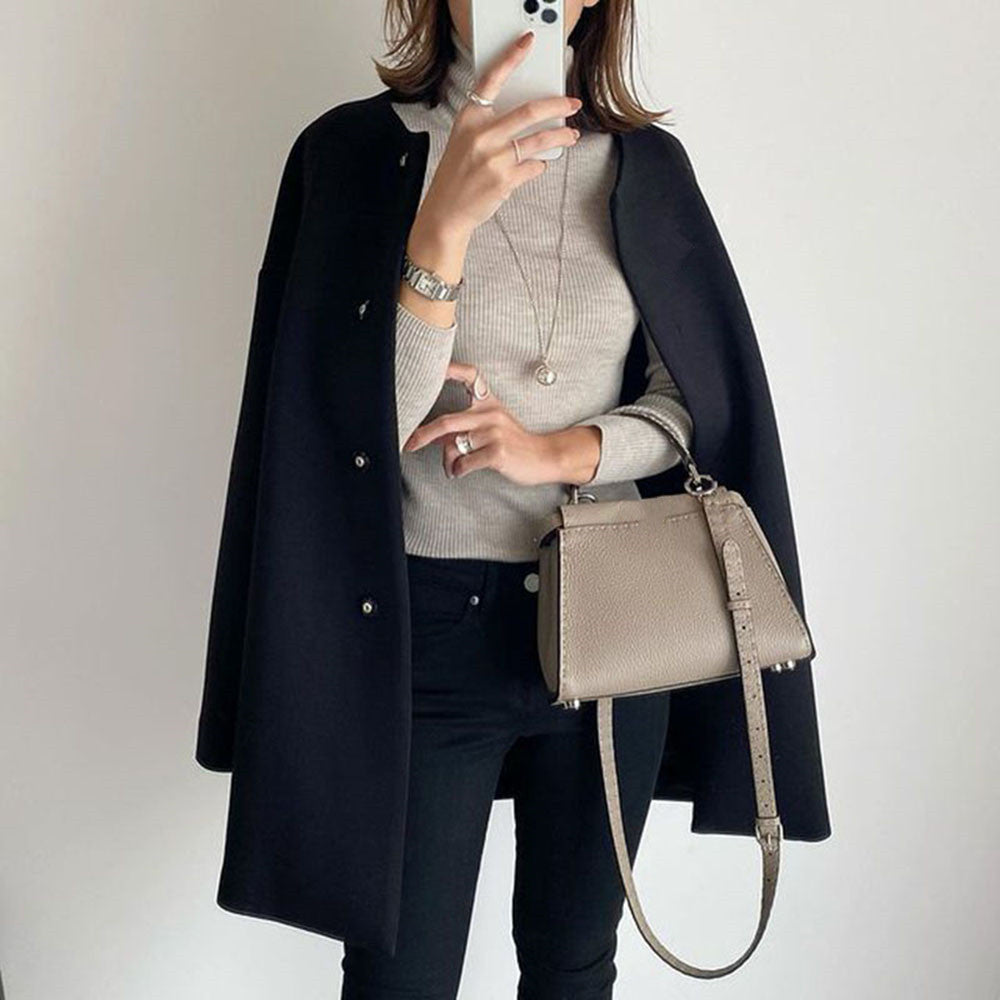 Cappotto autunnale/invernale nuovo di zecca, cappotto medio da donna, capospalla che copre i fianchi, modella la figura, stile casual