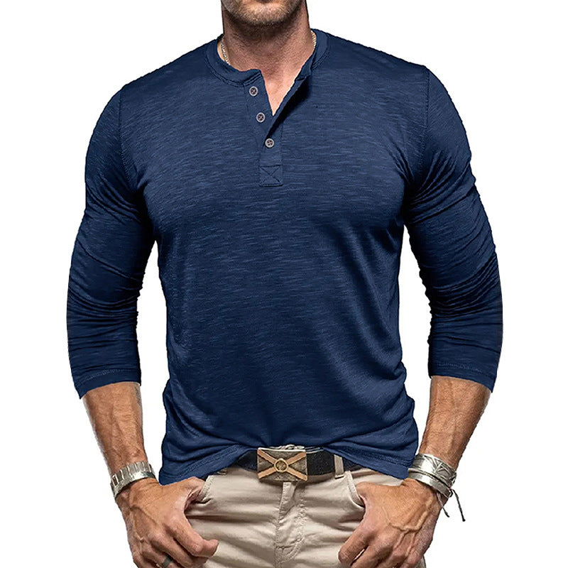 メンズ 長袖ヘンリーネックTシャツ 速乾・通気・高伸縮・カジュアルトップス アメカジ風★全6色