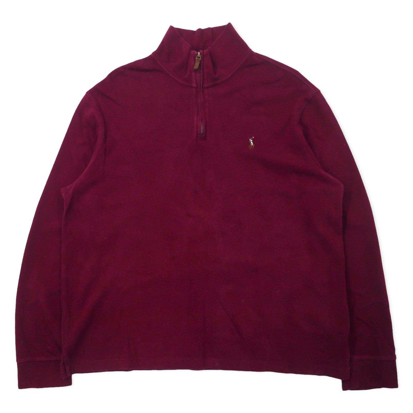 POLO RALPH LAUREN Felpa mezza zip L viola cotone ESTATE RIB ricamo pony piccolo taglia grande