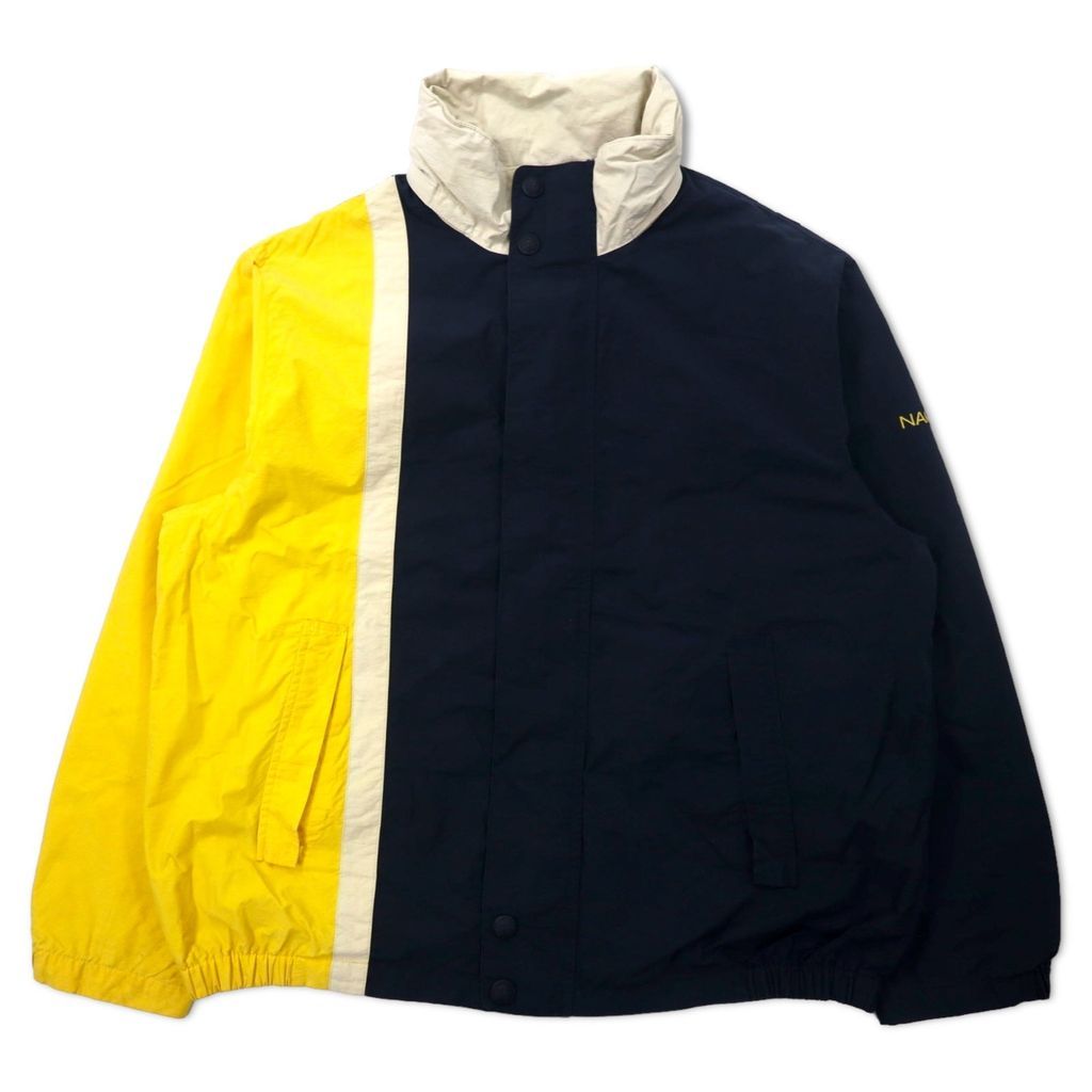 NAUTICA 00年代 セーリングジャケット XXL ネイビー イエロー コットン ナイロン フード収納式 ビッグサイズ