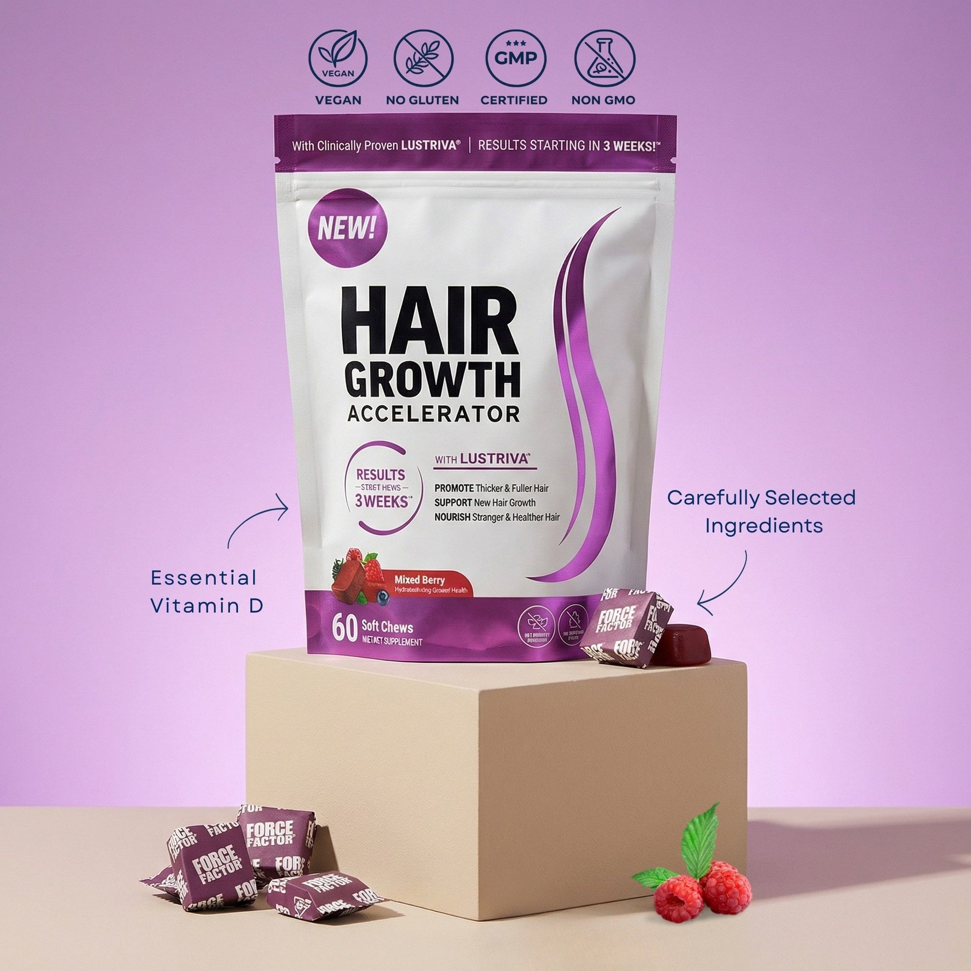 Hair Growth Gummies | Biotin 5000mcg + Plant Extracts | 60 Count