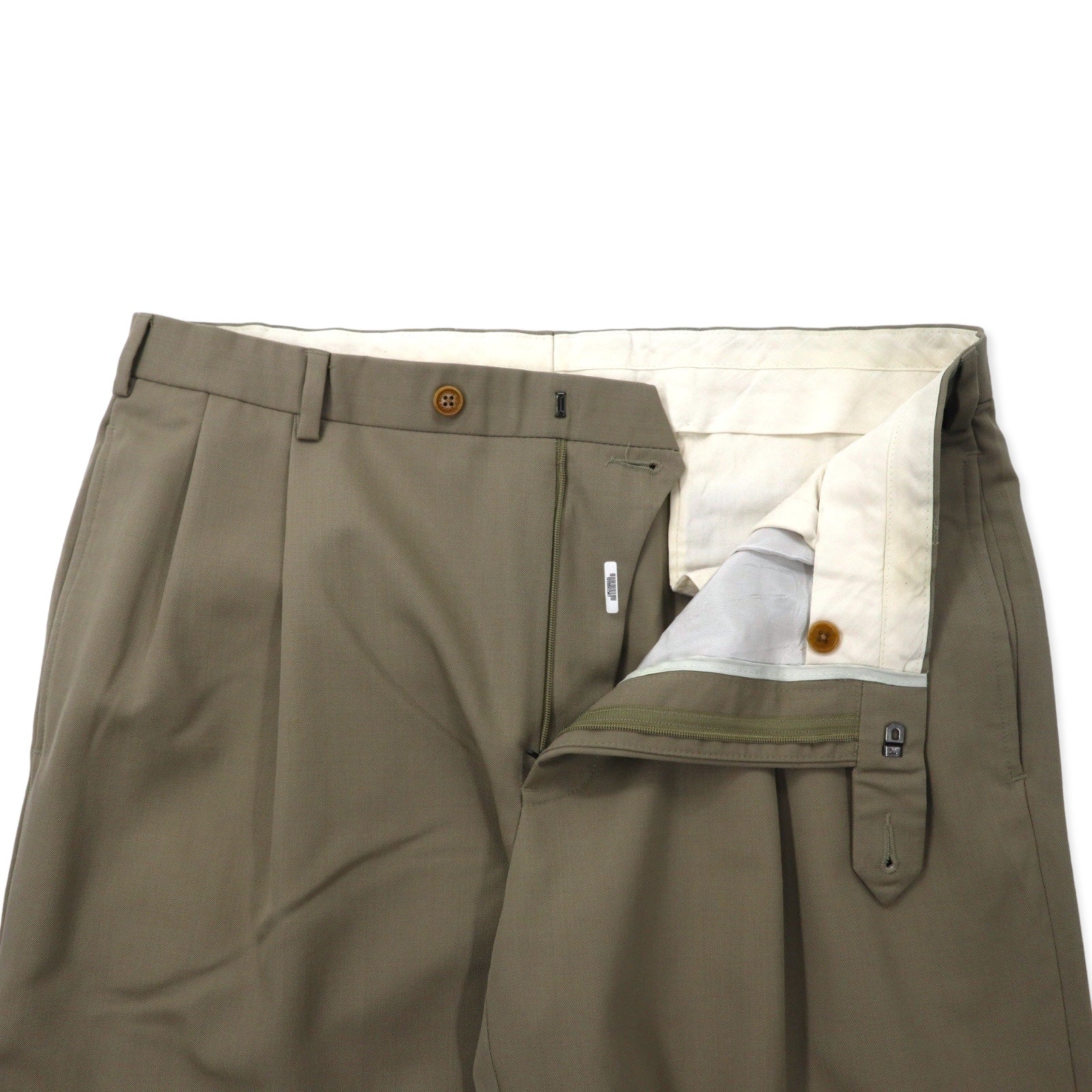 346 BROOKS BROTHERS 2タック ワイド スラックスパンツ 36 ベージュ ウール MADISON FIT