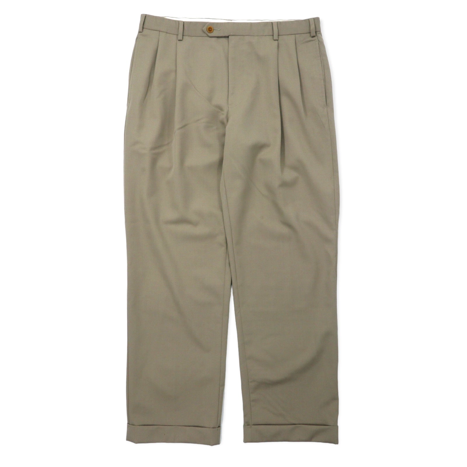 346 BROOKS BROTHERS 2タック ワイド スラックスパンツ 36 ベージュ ウール MADISON FIT