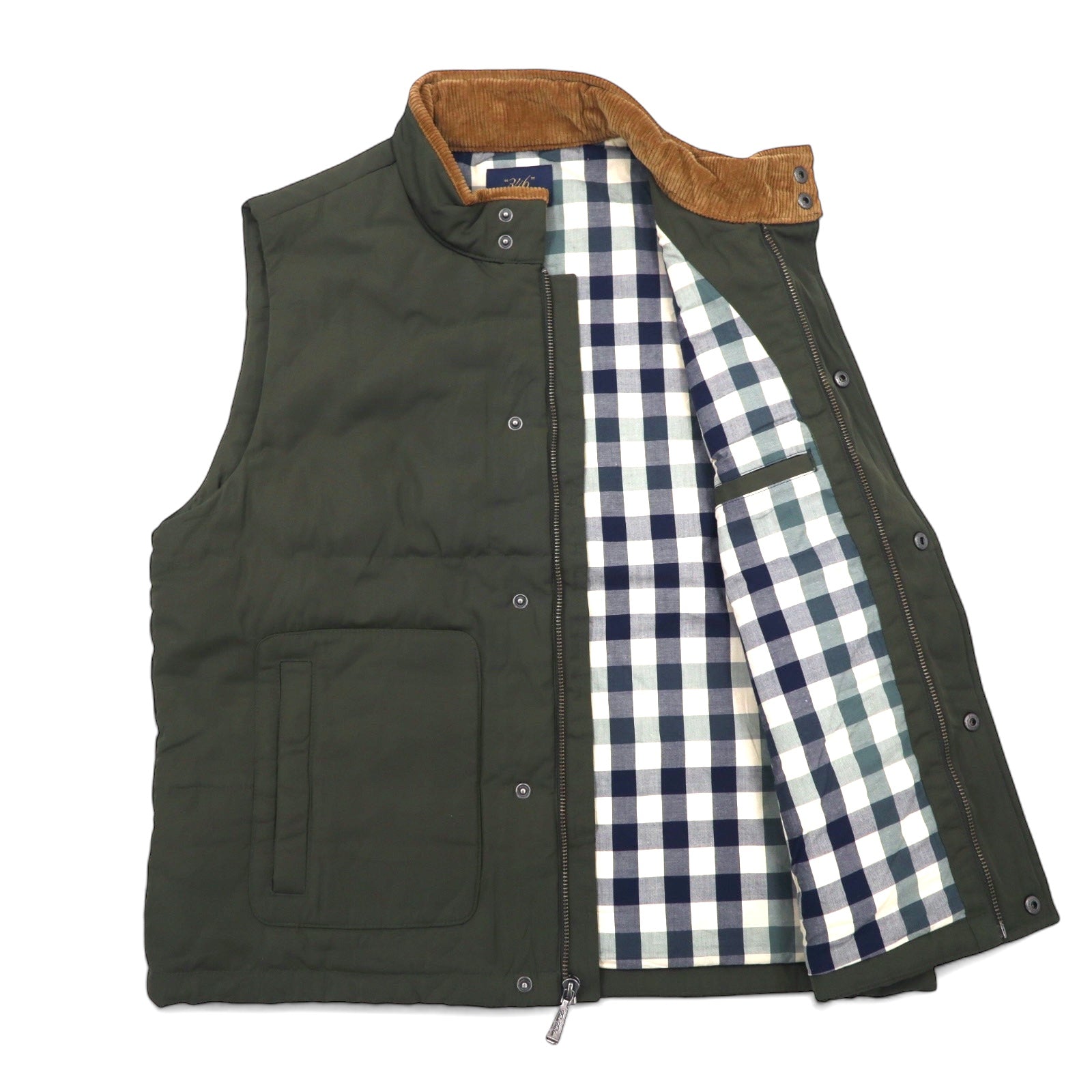 346 BROOKS BROTHERS ダウンベスト インサレーションベスト 中綿 L カーキ ポリエステル 襟コーデュロイ