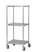 Carrello di servizio in acciaio inox con ruote, 3 ripiani, altezza 135 cm, profondità 46 cm