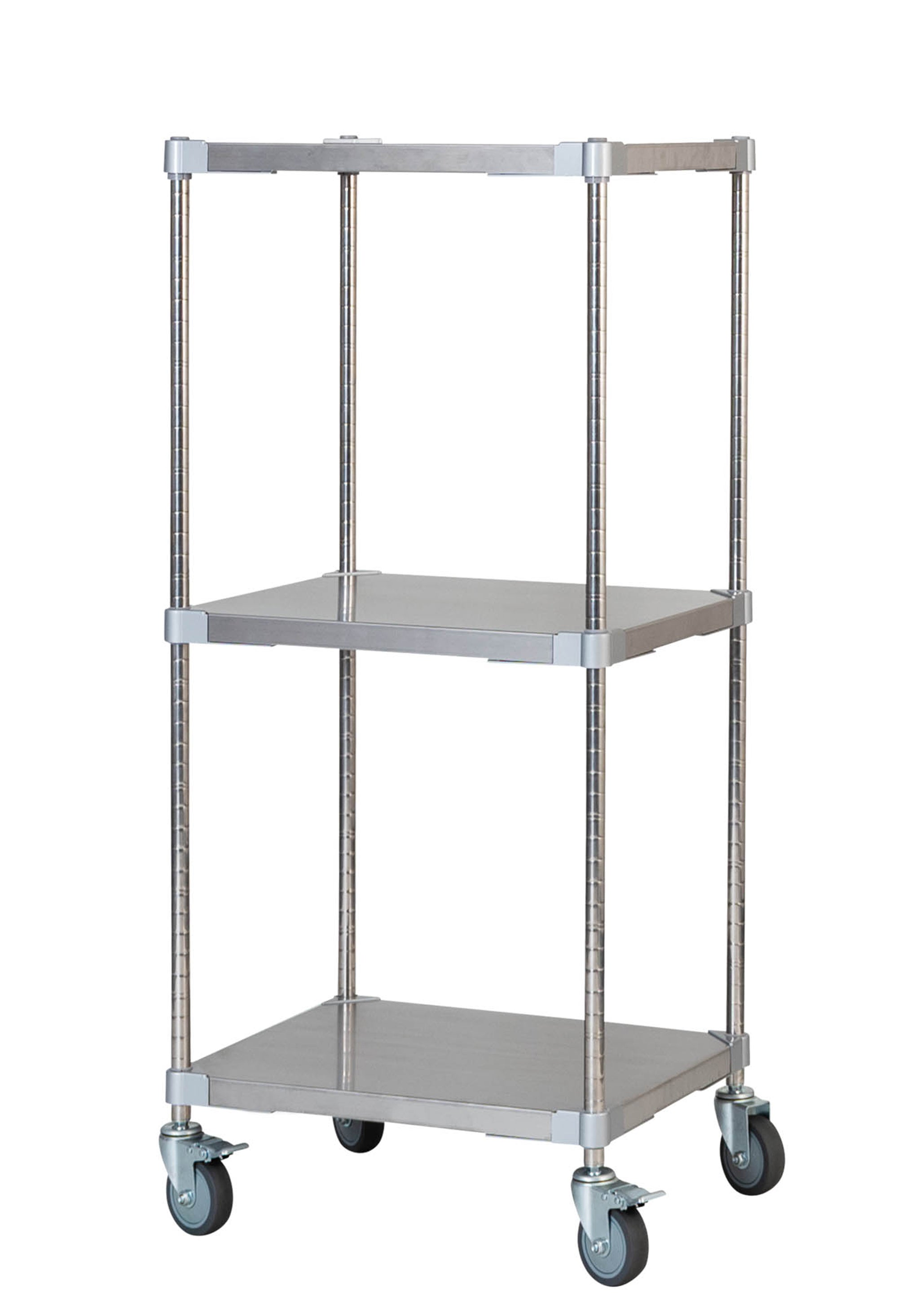 Carrello di servizio in acciaio inox con ruote, 3 ripiani, altezza 135 cm, profondità 46 cm