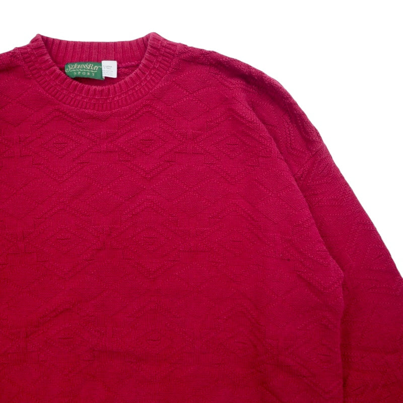 USA 90s ST JOHN'S BAY SPORT Maglione pesante in 3D, taglia XL, rosso, cotone