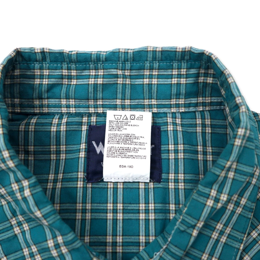 Camicia western a maniche corte Wrangler anni '90, a scacchi, verde, in cotone, con bottoni a pressione, taglia 3XT, oversize.