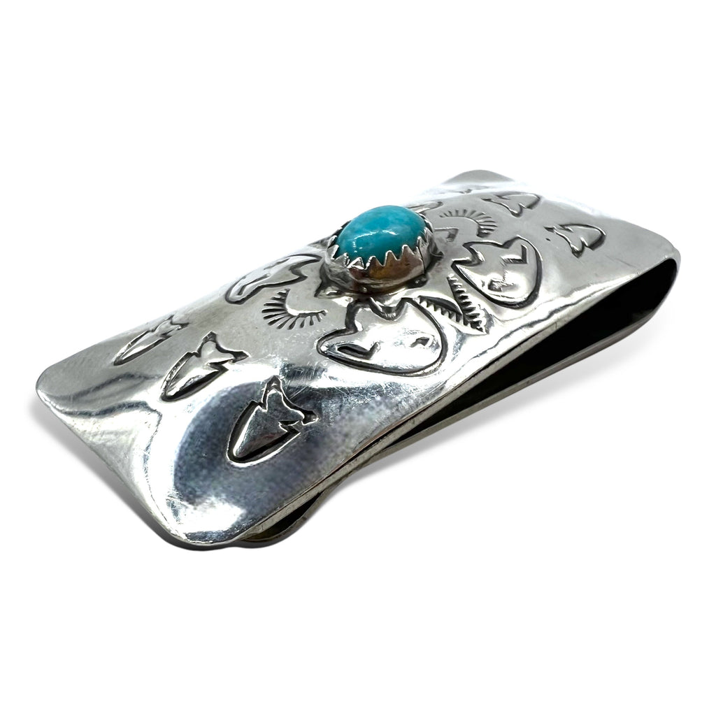 Fermasoldi Navajo Indian Jewelry con turchese e stampwork