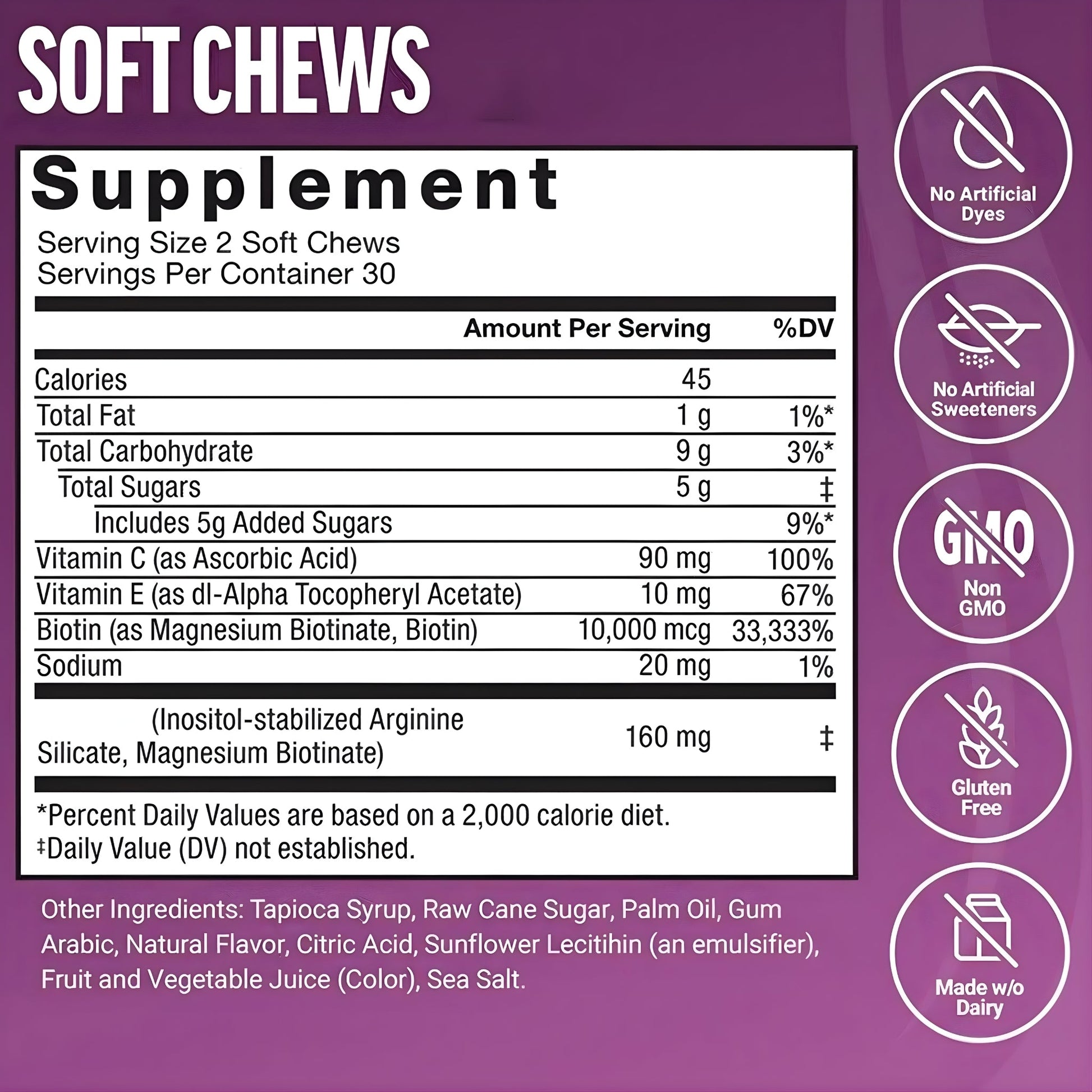 Hair Growth Gummies | Biotin 5000mcg + Plant Extracts | 60 Count