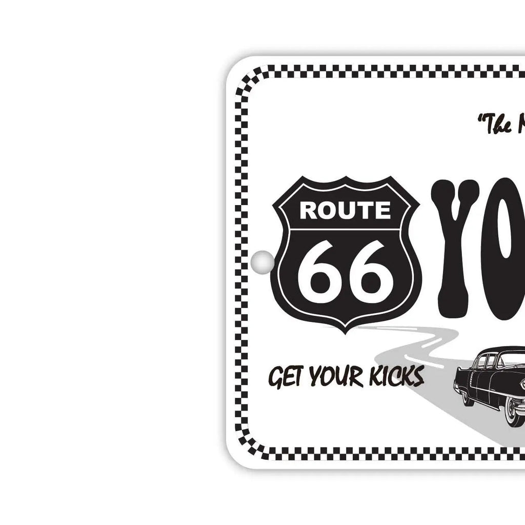 【Targhetta per specchietto retrovisore】Route 66 bianca/Deodorante per auto a forma di targa americana originale