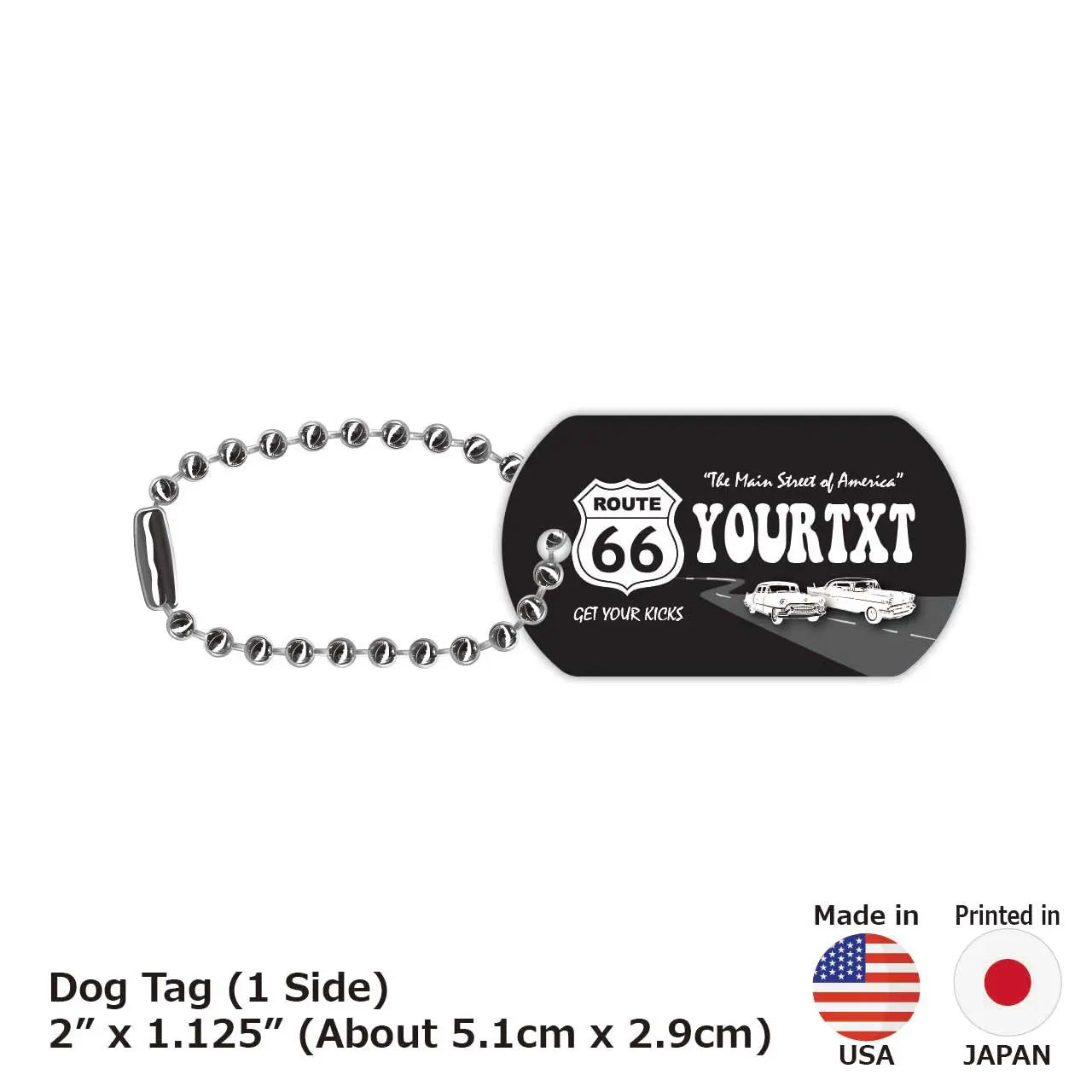 【Medaglietta identificativa per cani - Targhetta identificativa per cani】Route 66 Nera / Portachiavi personalizzato a forma di targa americana