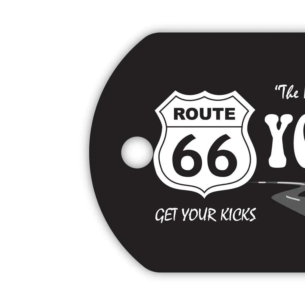 【Medaglietta identificativa per cani - Targhetta identificativa per cani】Route 66 Nera / Portachiavi personalizzato a forma di targa americana