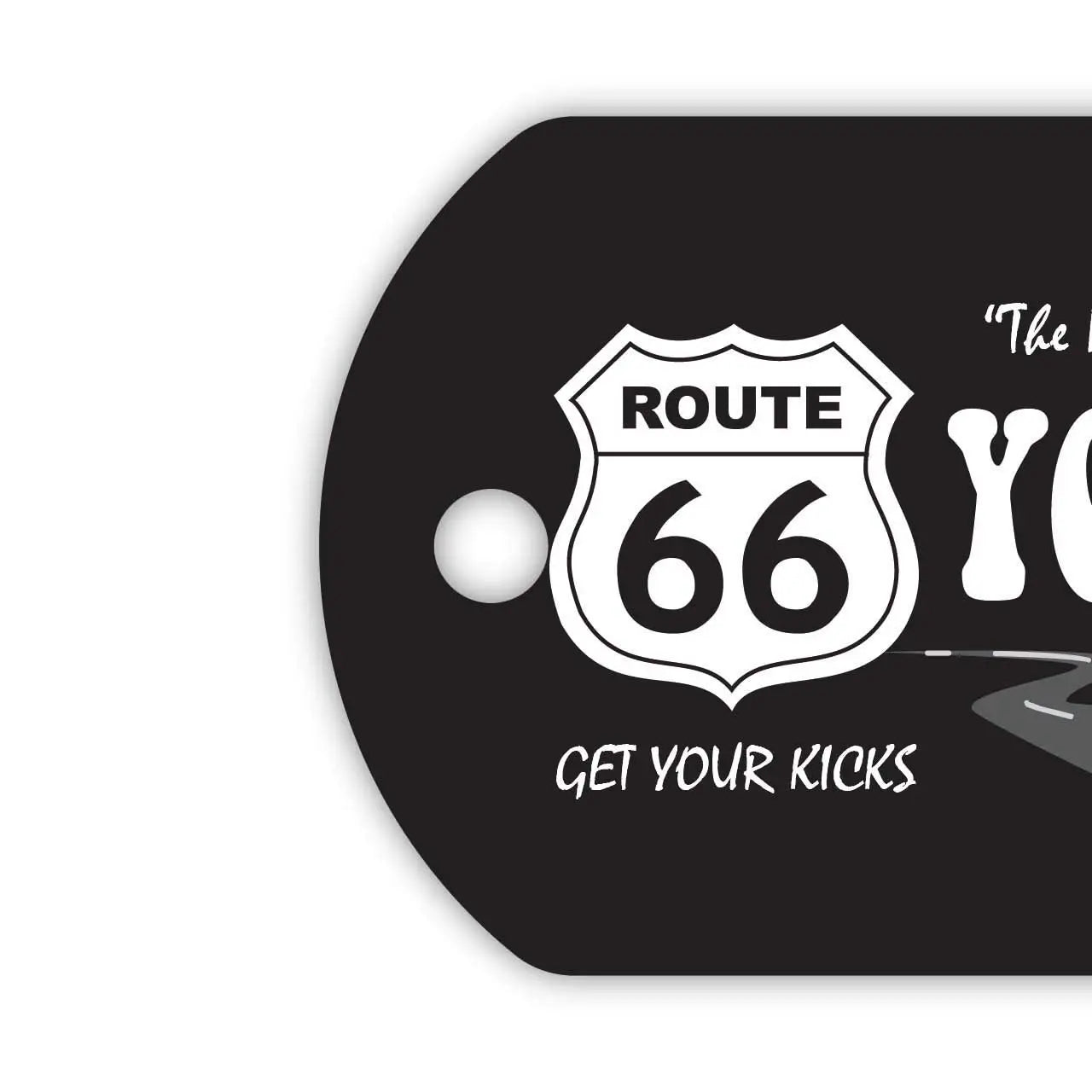 【Medaglietta identificativa per cani - Targhetta identificativa per cani】Route 66 Nera / Portachiavi personalizzato a forma di targa americana
