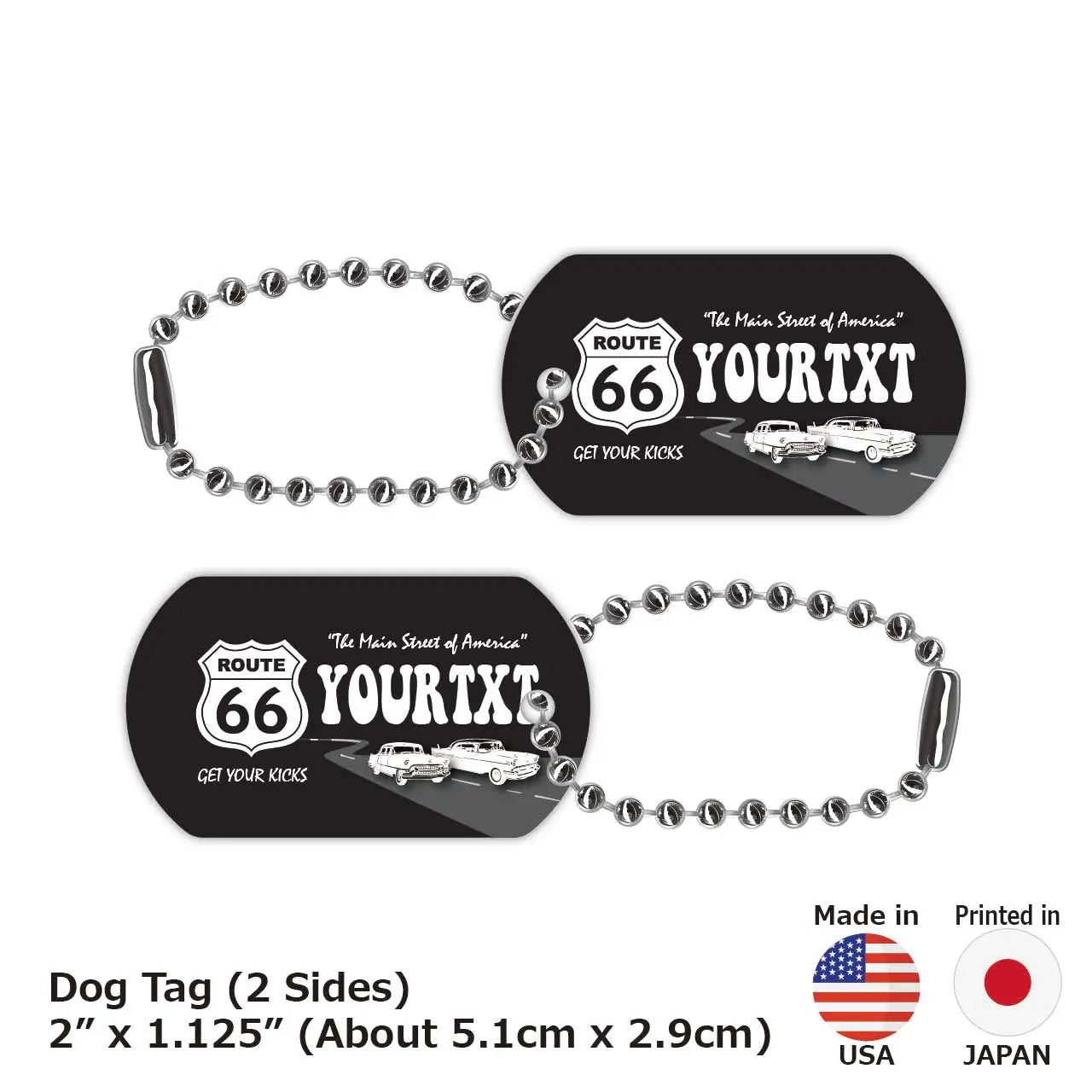 【Medaglietta identificativa per cani - Targhetta identificativa per cani】Route 66 Nera / Portachiavi personalizzato a forma di targa americana