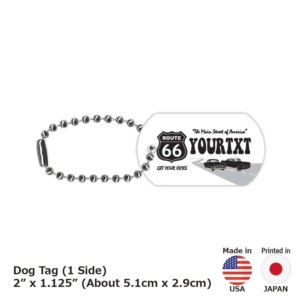 【Medaglietta identificativa per cani/Piastrina identificativa per cani】Route 66 Bianco/Portachiavi personalizzato a forma di targa americana