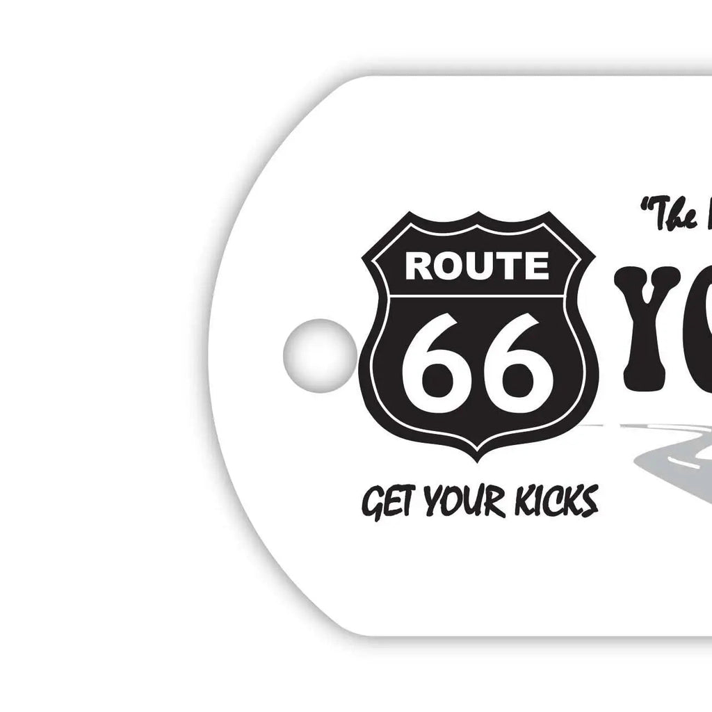 【Medaglietta identificativa per cani/Piastrina identificativa per cani】Route 66 Bianco/Portachiavi personalizzato a forma di targa americana