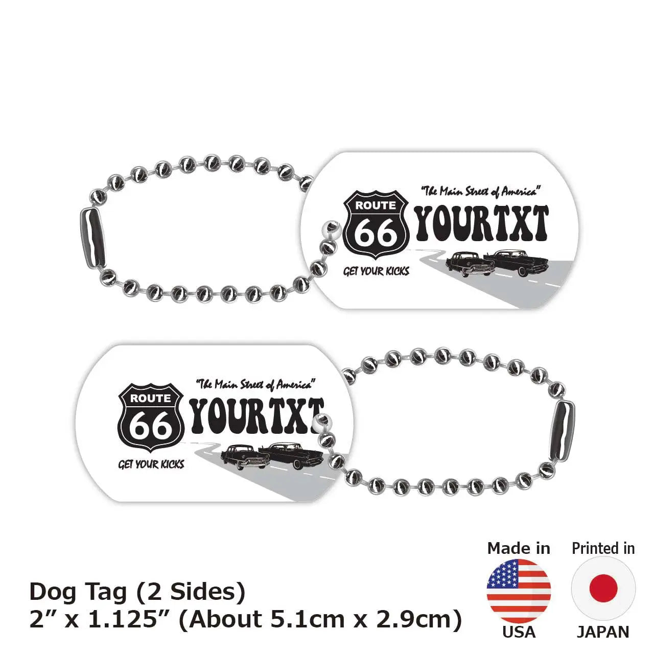 【Medaglietta identificativa per cani/Piastrina identificativa per cani】Route 66 Bianco/Portachiavi personalizzato a forma di targa americana