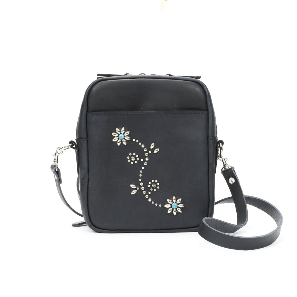 INDIGO LEATHER SHOULDER STADS BAG