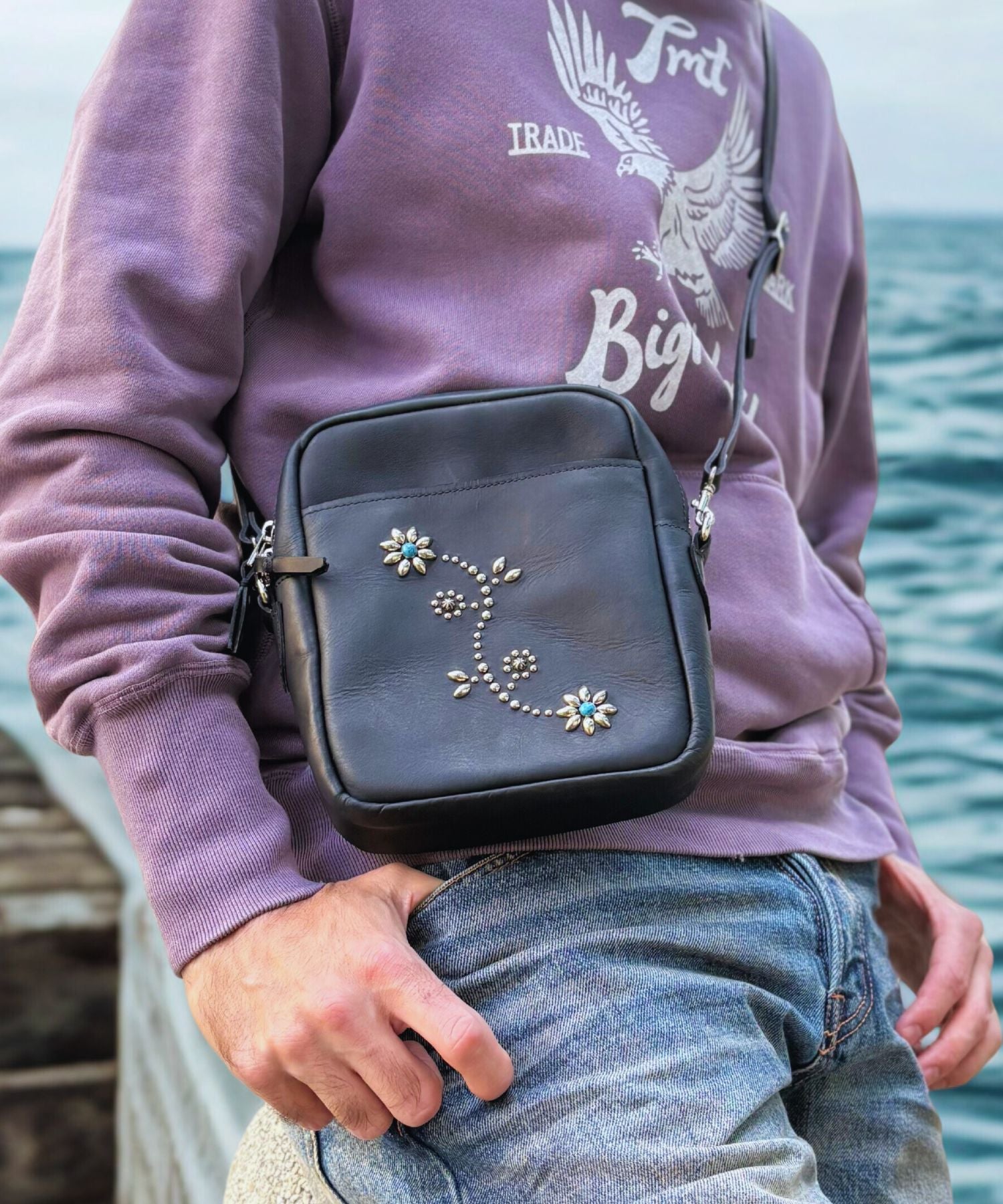 Borsa a tracolla INDIGO LEATHER STADS