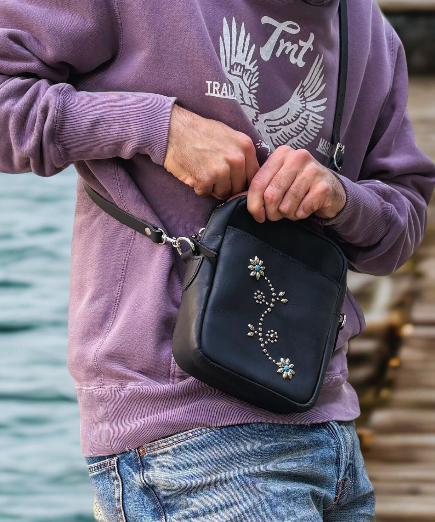 Borsa a tracolla INDIGO LEATHER STADS