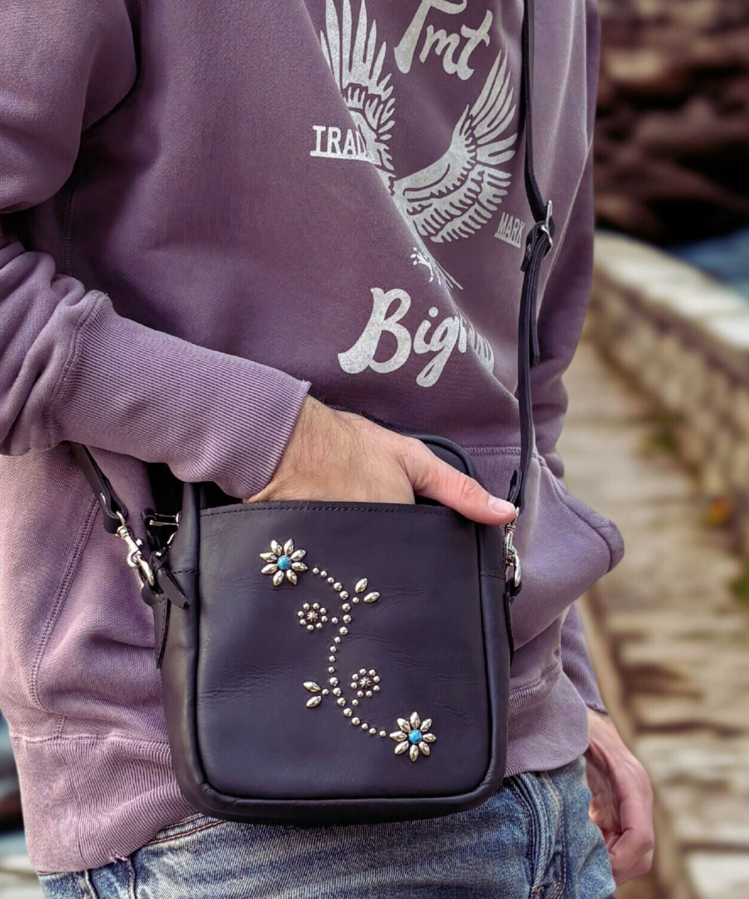 Borsa a tracolla INDIGO LEATHER STADS