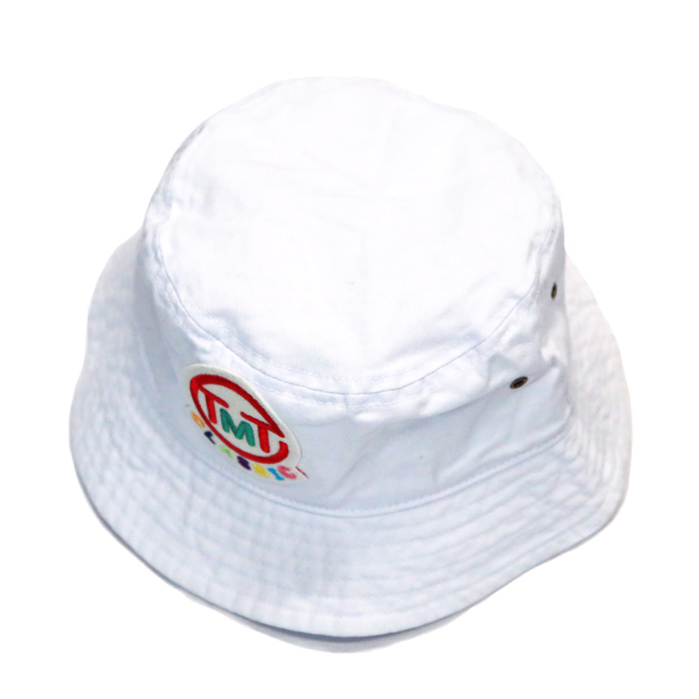 CAPPELLO ALLA PESCATORE CON LOGO A CERCHIO / BIANCO