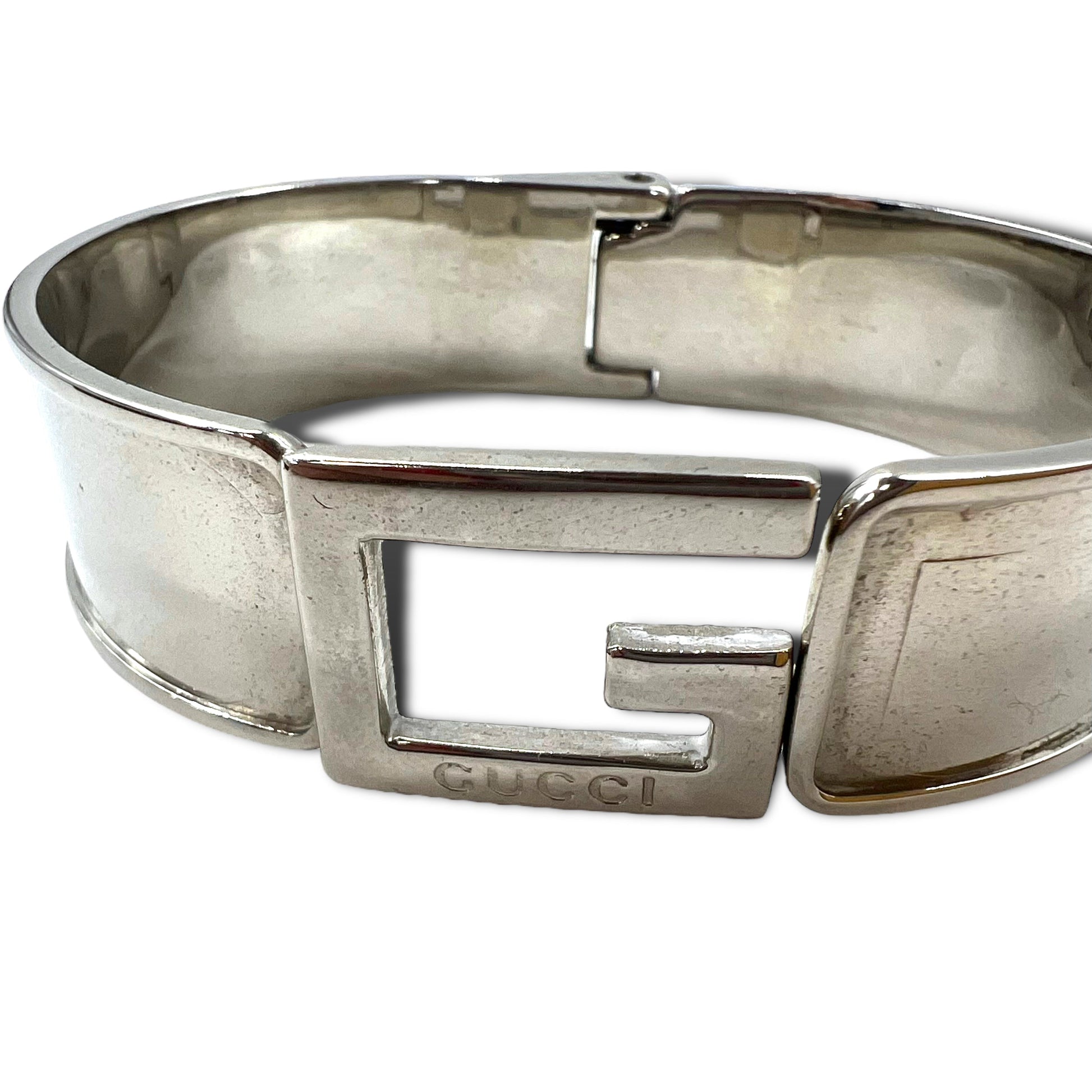 GUCCI G Icon logo motivo bracciale bangle argento Made in Italy