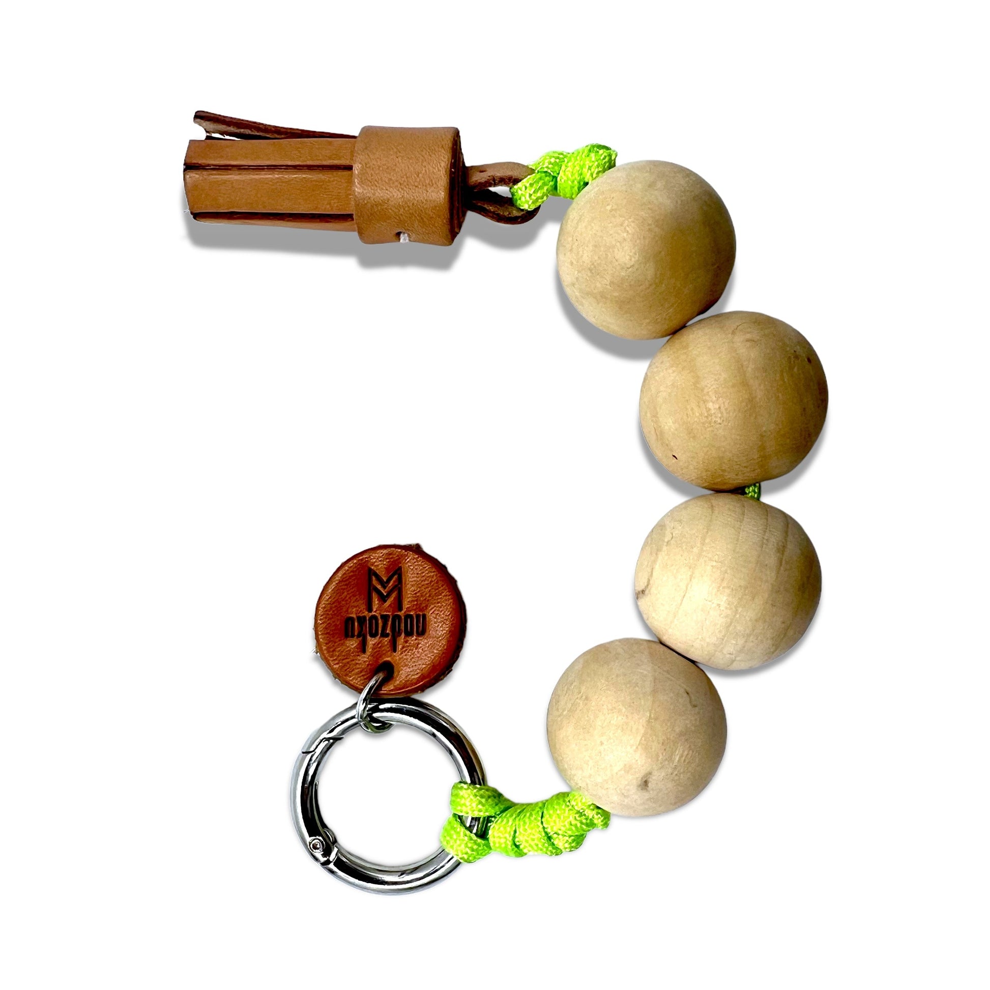 nodzoku Moschettone Portachiavi Portachiavi Palla di Legno Nappe Wiz Beige