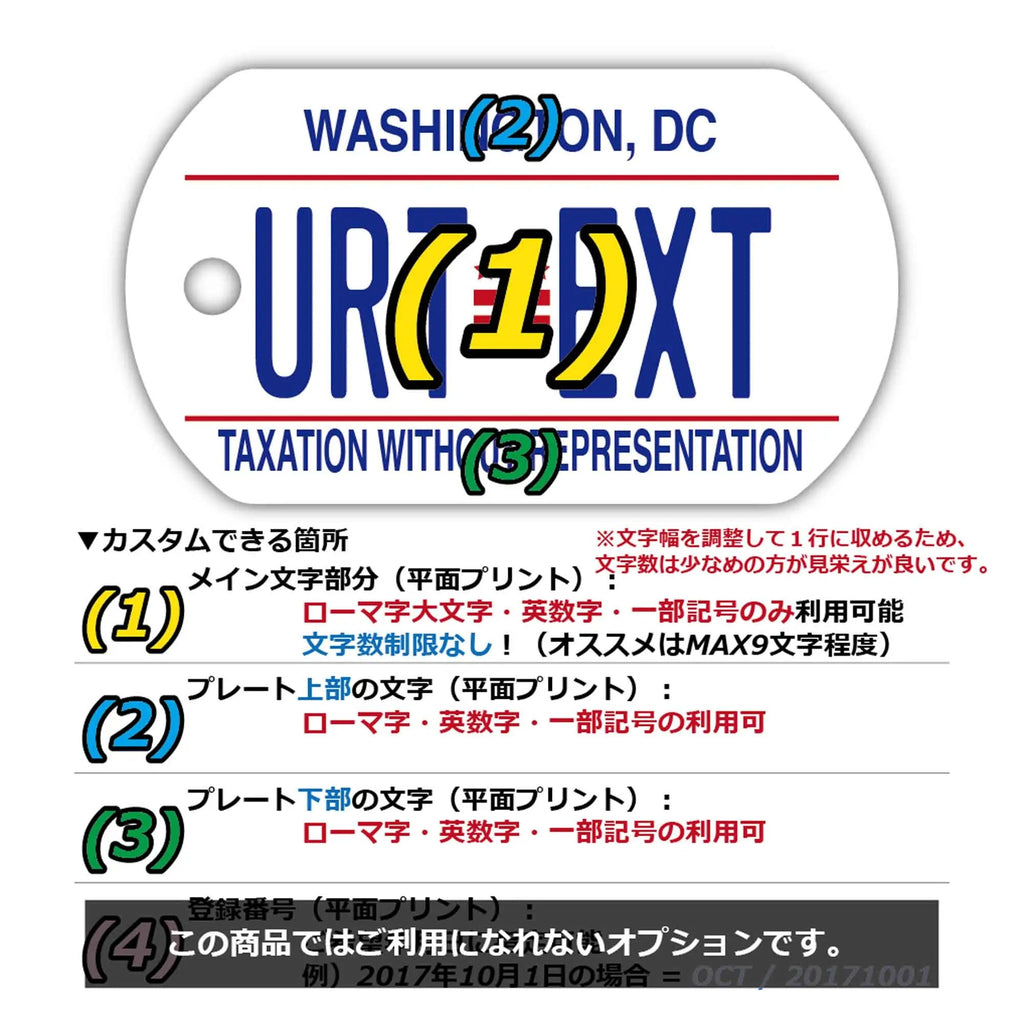 【Medaglietta identificativa/Dog tag per cani】Washington DC/Portachiavi personalizzato a forma di targa americana originale
