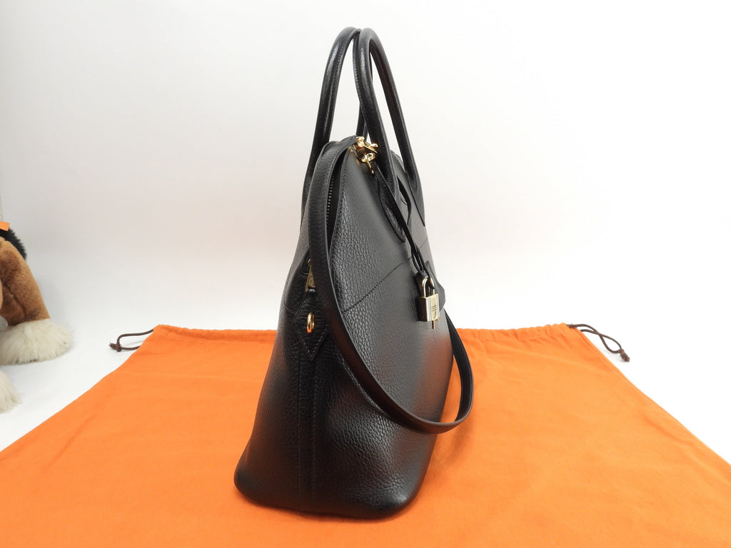 Hermès Bolide 37 in pelle Ardennes nera, hardware dorato, borsa a mano con tracolla @〇X