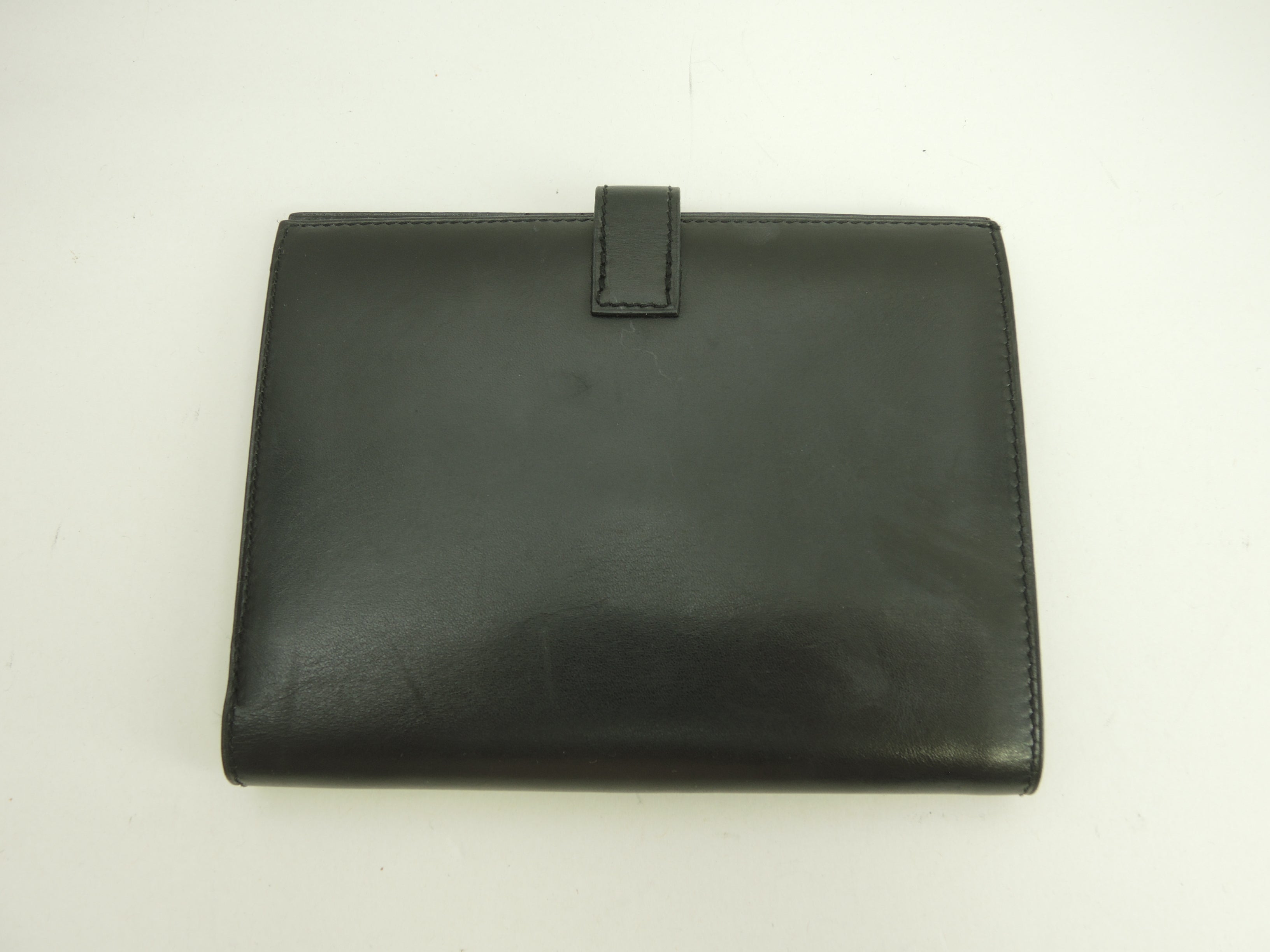 Hermès Portafoglio pieghevole in pelle di vitello Box nera con lucchetto dorato, portafoglio compatto @〇Y