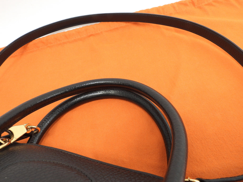 Hermès Bolide 37 in pelle Ardennes nera, hardware dorato, borsa a mano con tracolla @〇X