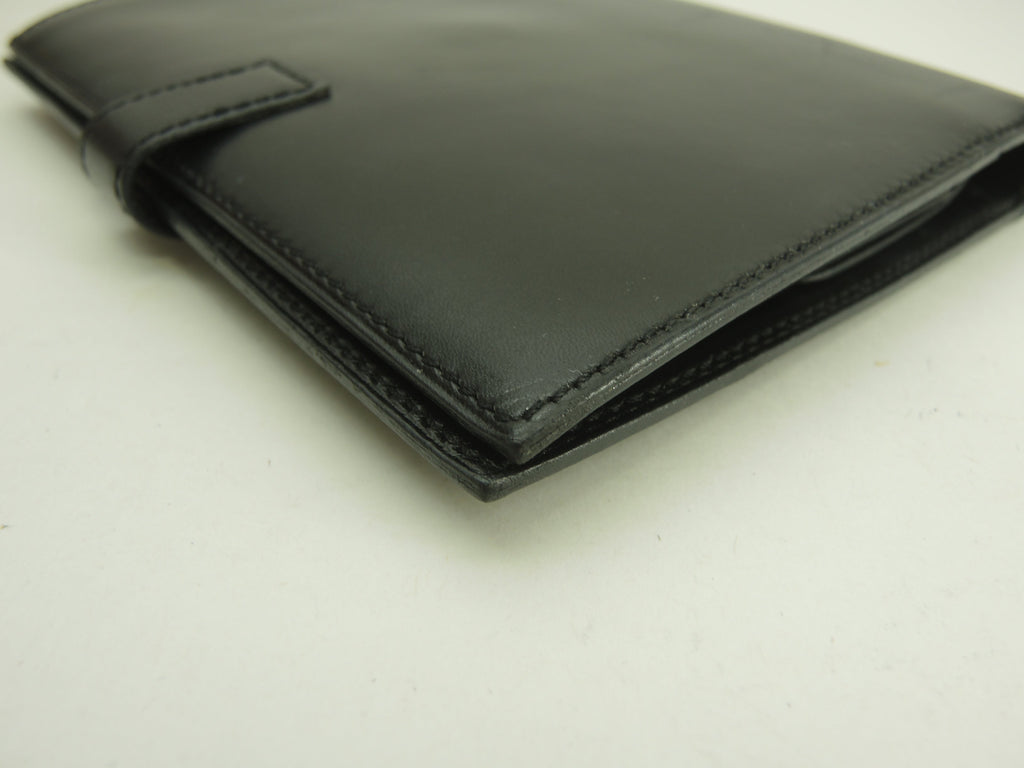 Hermès Portafoglio pieghevole in pelle di vitello Box nera con lucchetto dorato, portafoglio compatto @〇Y