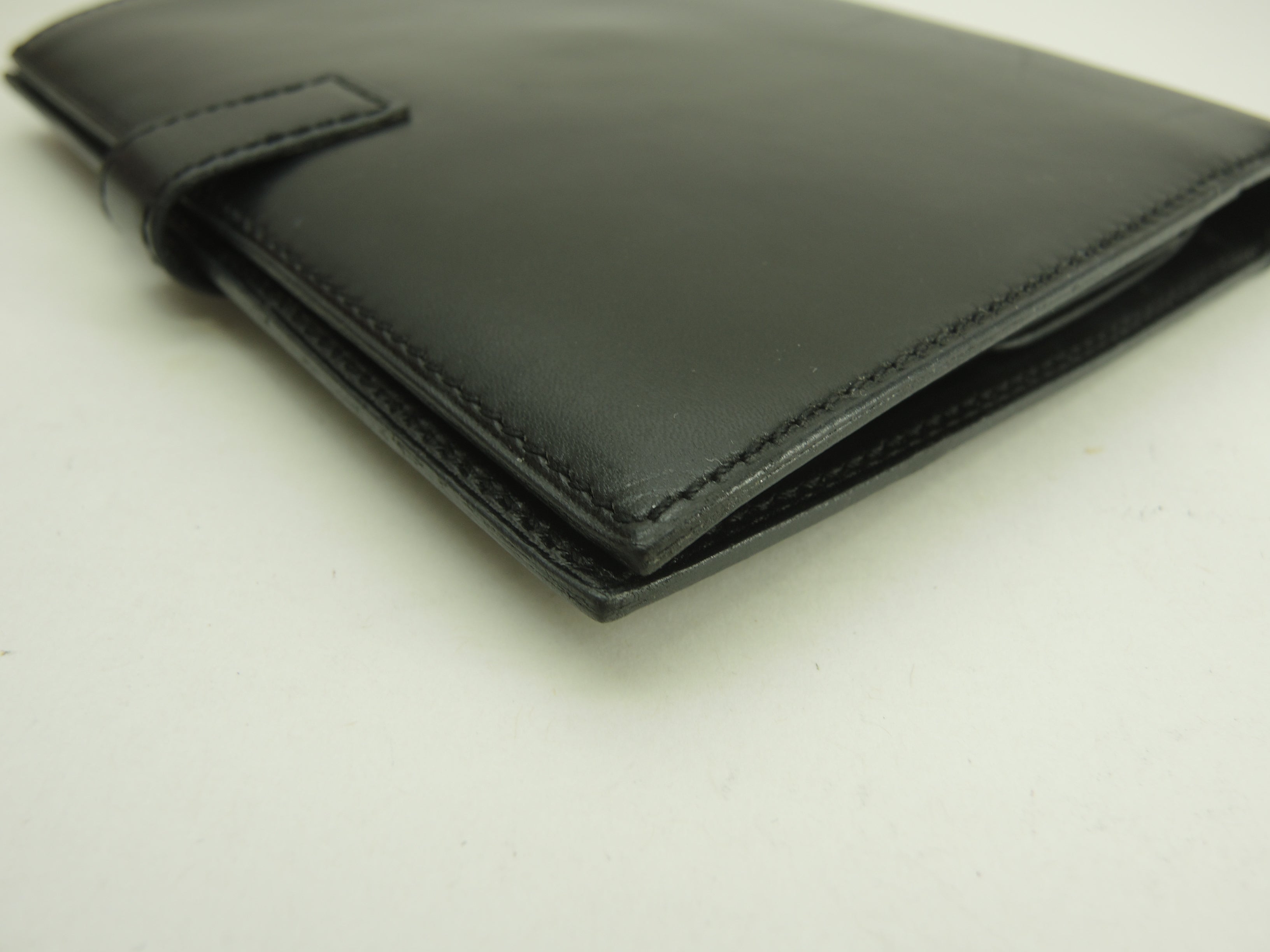 Hermès Portafoglio pieghevole in pelle di vitello Box nera con lucchetto dorato, portafoglio compatto @〇Y