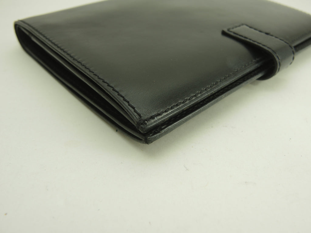 Hermès Portafoglio pieghevole in pelle di vitello Box nera con lucchetto dorato, portafoglio compatto @〇Y