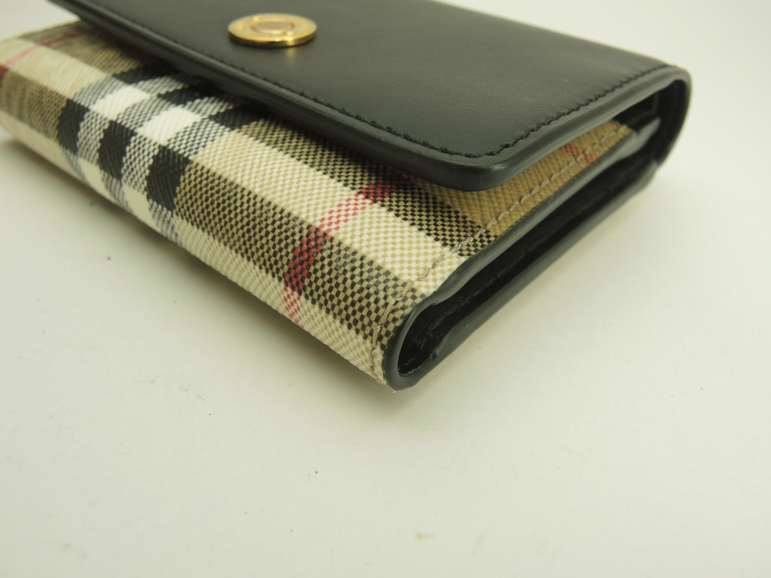 Burberry Portafoglio Compatto a Quadri in PVC/Pelle Portafoglio a 3 ante Piccolo Portafoglio Inutilizzato@MDICSSTU75CHI
