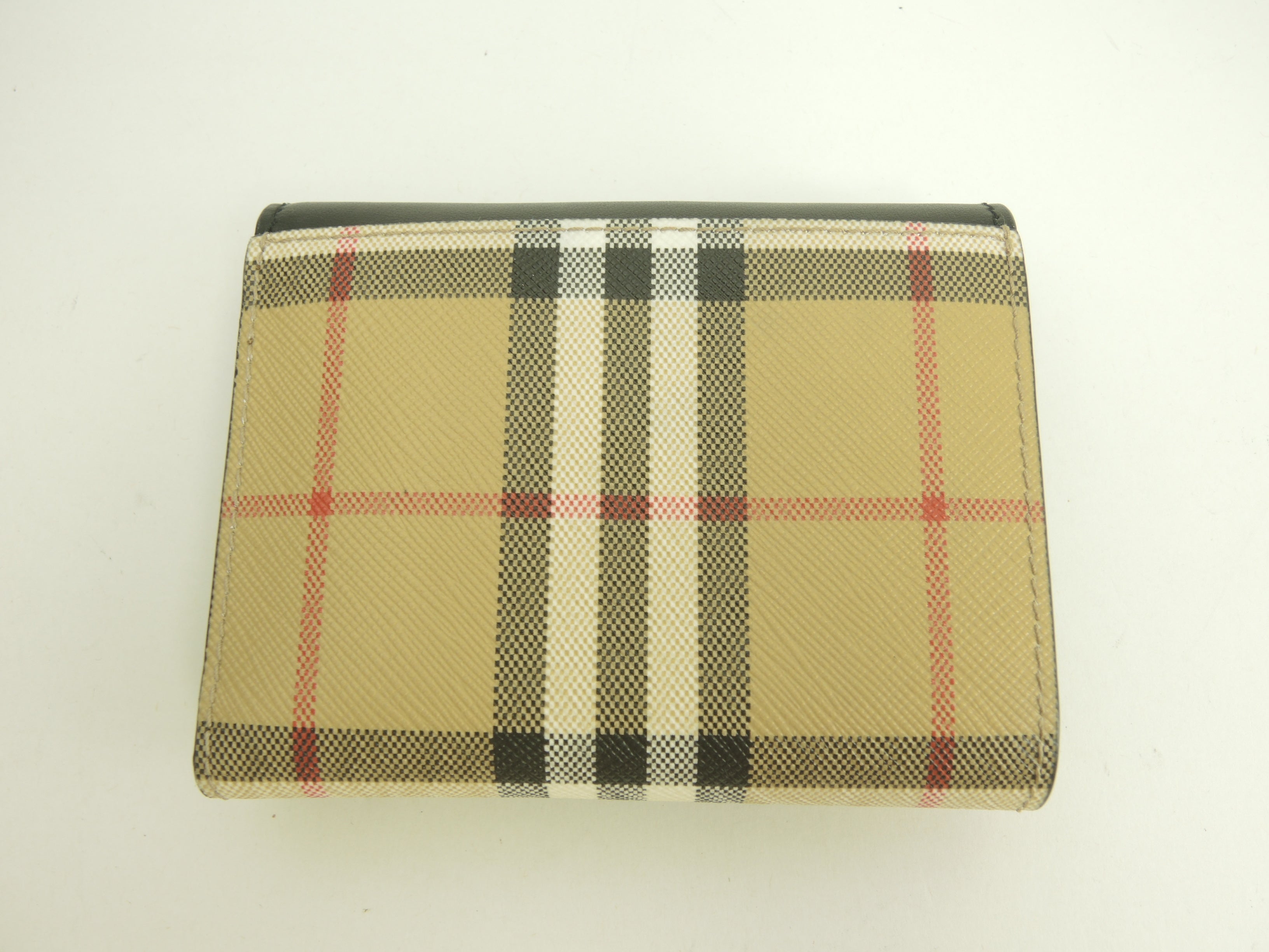 Burberry Portafoglio Compatto a Quadri in PVC/Pelle Portafoglio a 3 ante Piccolo Portafoglio Inutilizzato@MDICSSTU75CHI