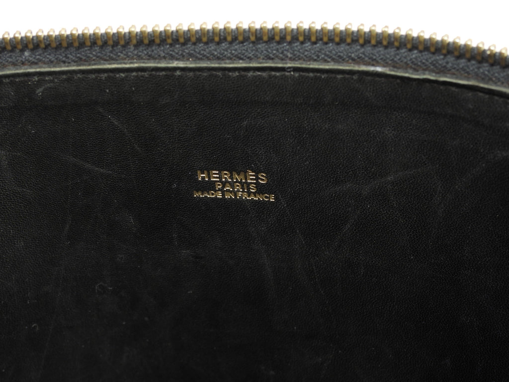 Hermès Bolide 37 in pelle Ardennes nera, hardware dorato, borsa a mano con tracolla @〇X