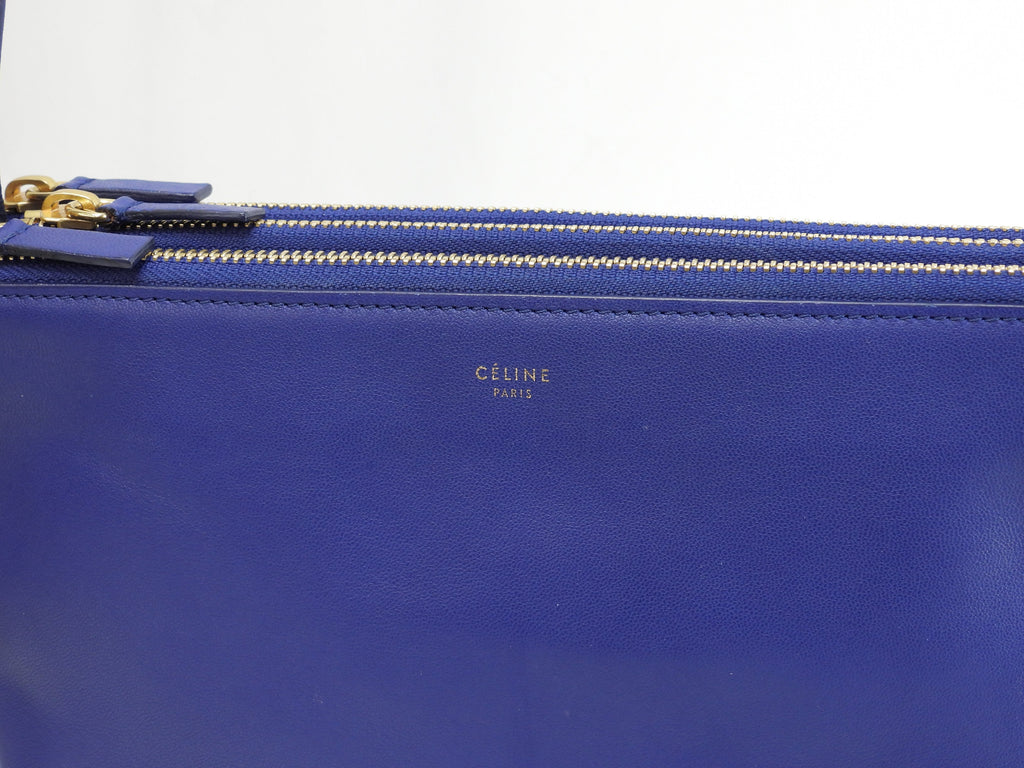 Celine Trio Large in pelle liscia blu con hardware dorato Borsa a tracolla @W-LA-0174